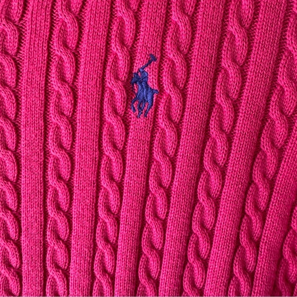 Polo Ralph Lauren Pink Cable Knit Cardigan Size L (12–14) Cotton Logo Sweater - Picture 6 of 11
